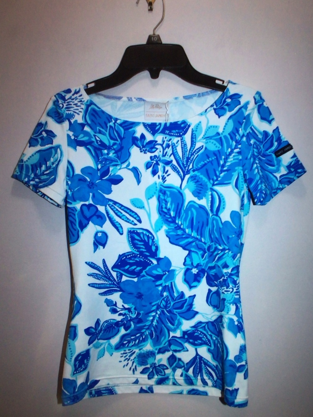 Lilly Pulitzer White Tee with Bright Blue Floral Print